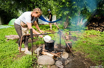 cooking dinner in the camp