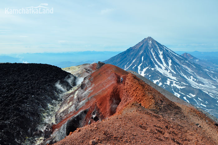 view from the summit to the neighbouring volcano.