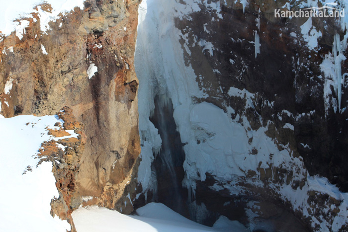 Mutnovsky waterfall in winter.