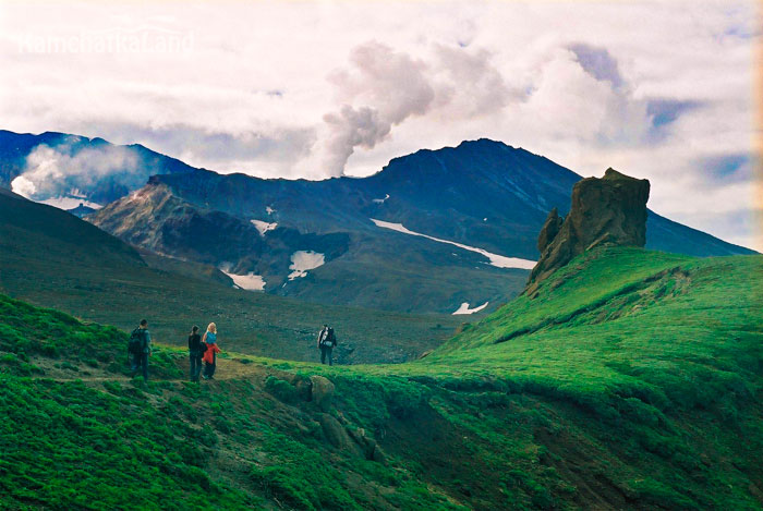 Climbing up the slope.