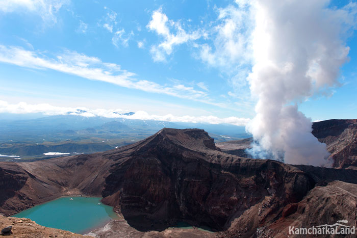 Craters at Gorely volcano with lakes.