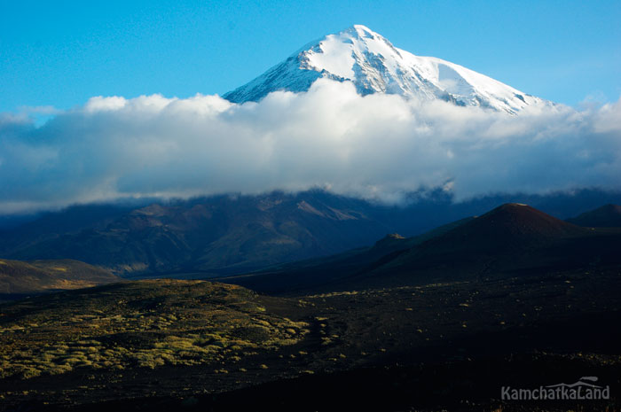 A volcano in the clouds.