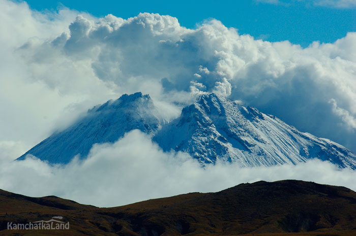 A column of ash over Tolbachik.