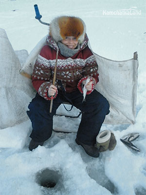 Winter ice fishing.